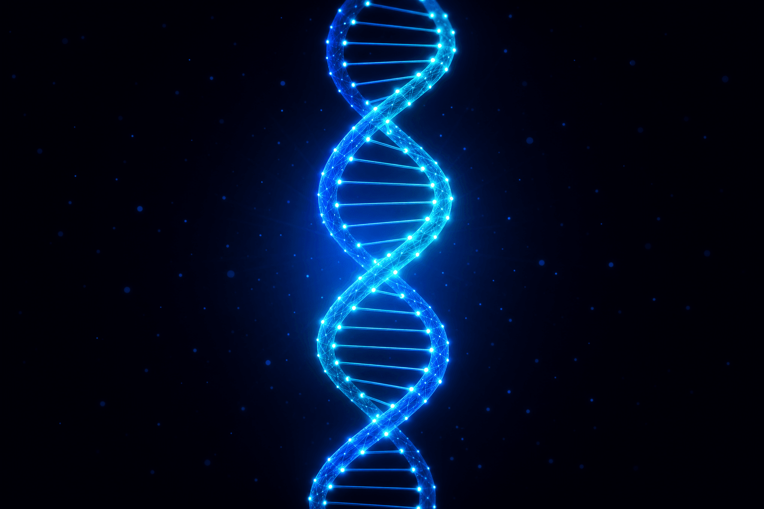 A glowing digital DNA double helix