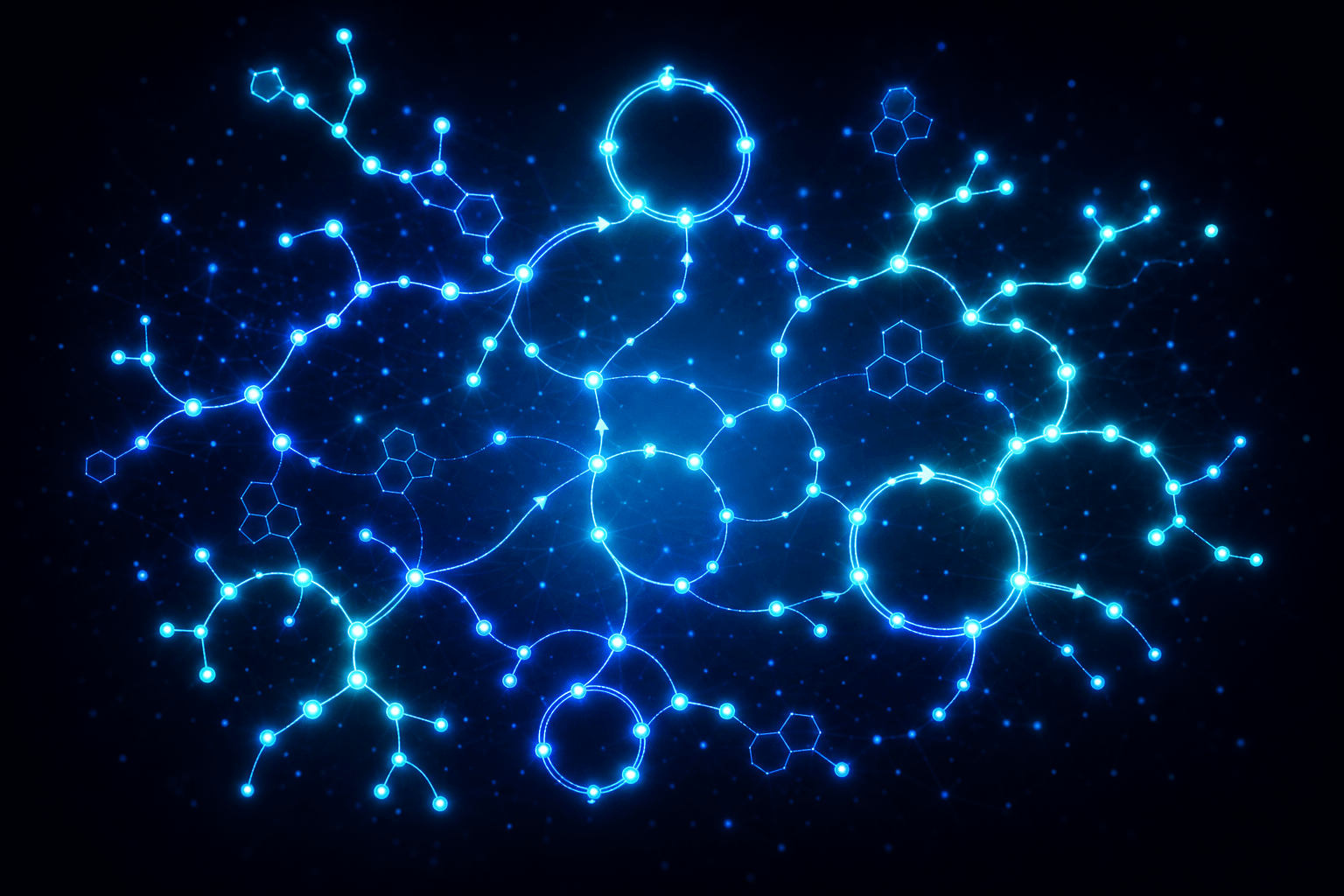A glowing digital metabolic network with feedback loops